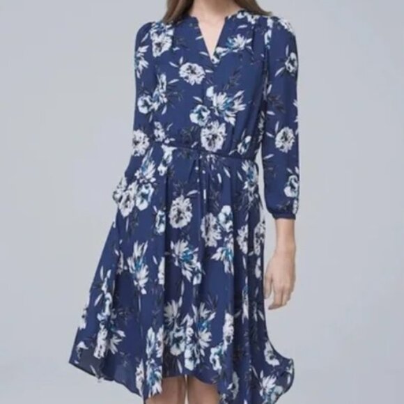 WHBM (Size 12) Blue Floral Print Soft Blouson Dress - Picture 5 of 6